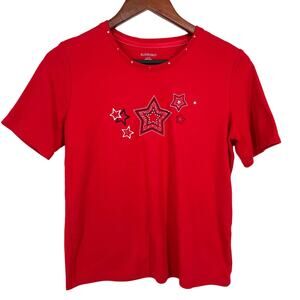 Allison Daley Womens Small Patriotic Red White Blue Stars Blouse Shirt Top